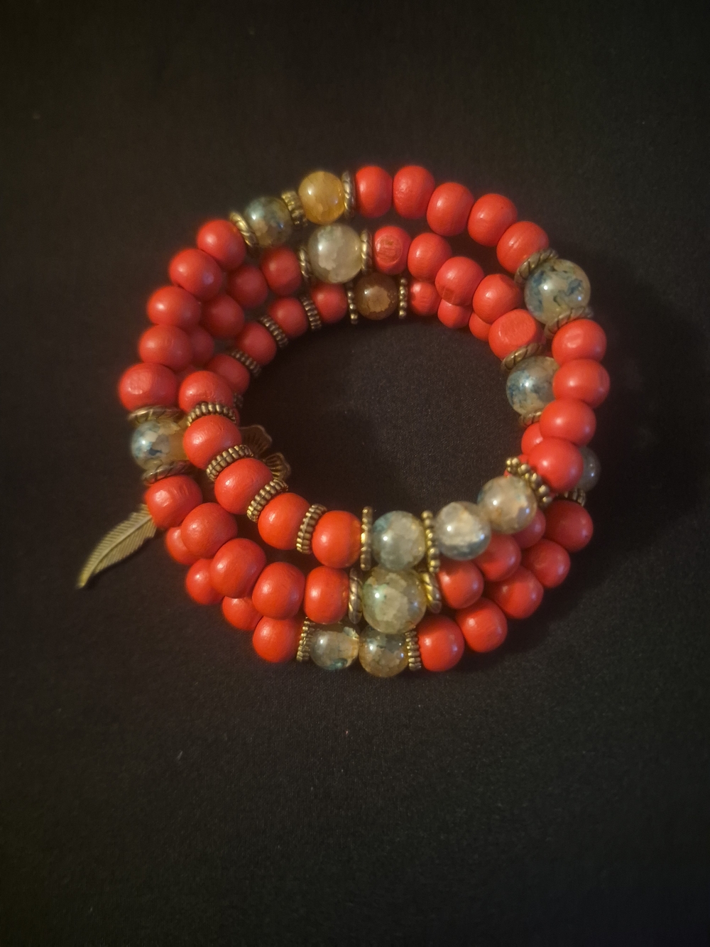 Red Beaded Wrap Bracelet with Accent Stones